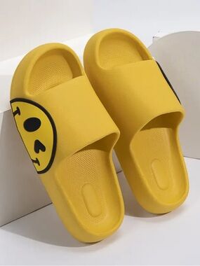 New Yellow Smiley Slide Sandals